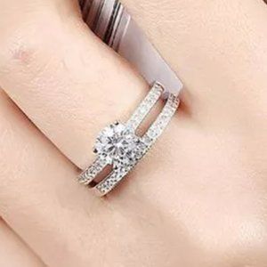 💝925 Silver Plated 2 PCs CZ Lovely Wedding Couple Ring, GPMB1397